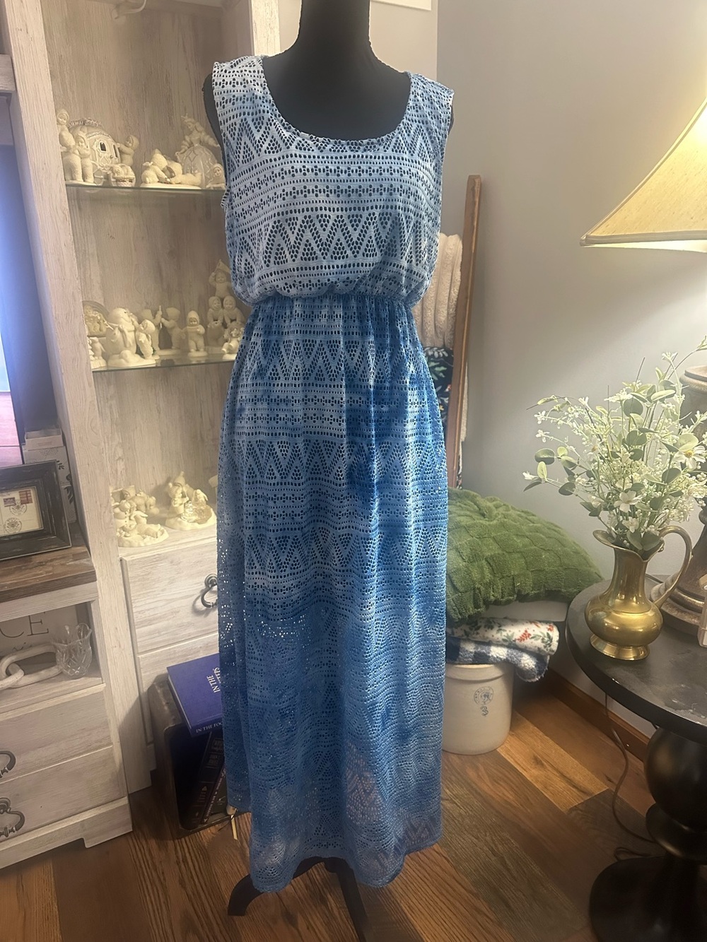 Style & Co. Blue Patterned Sleeveless Maxi Dress